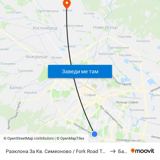 Разклона За Кв. Симеоново / Fork Road To Simeonovo Qr. (1458) to Балша map