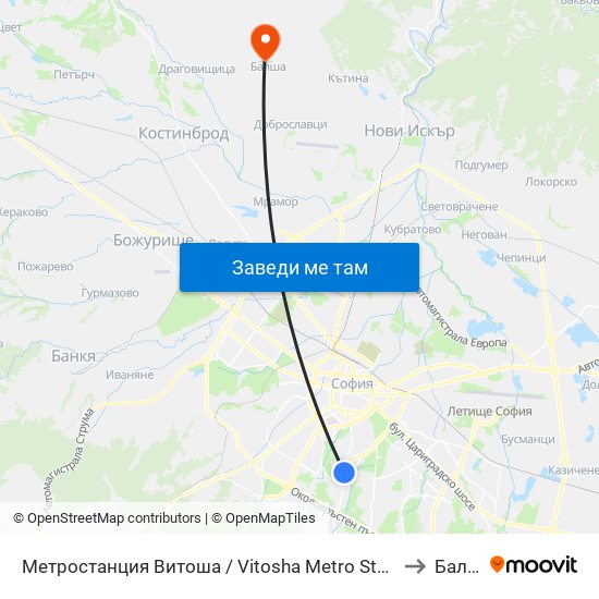 Метростанция Витоша / Vitosha Metro Station (2654) to Балша map
