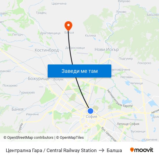 Централна Гара / Central Railway Station to Балша map