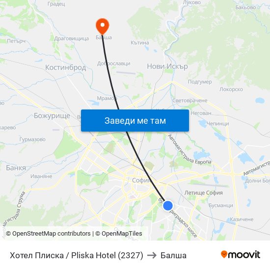 Хотел Плиска / Pliska Hotel (2327) to Балша map