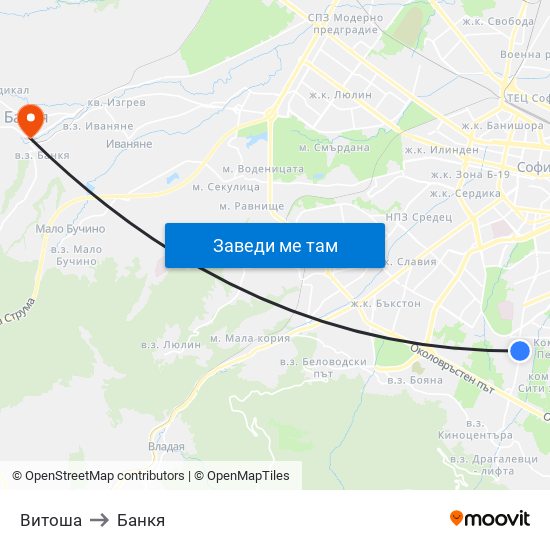 Витоша to Банкя map