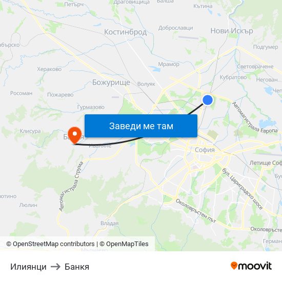 Илиянци to Банкя map