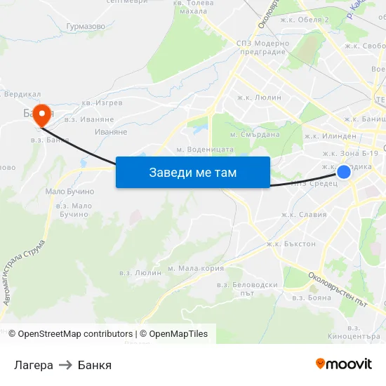 Лагера to Банкя map