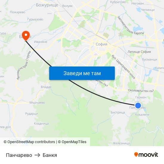 Панчарево to Банкя map