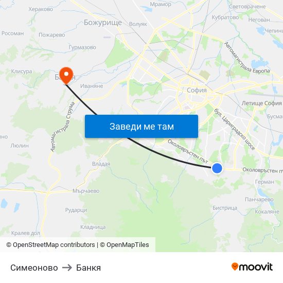 Симеоново to Банкя map