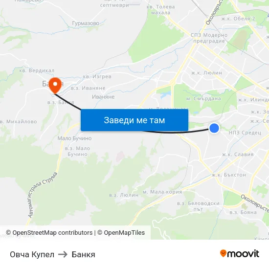 Овча Купел to Банкя map