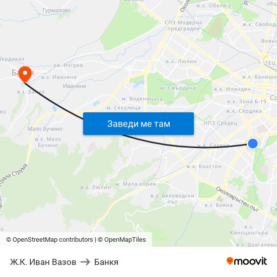 Ж.К. Иван Вазов to Банкя map