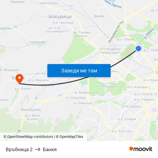 Връбница 2 to Банкя map