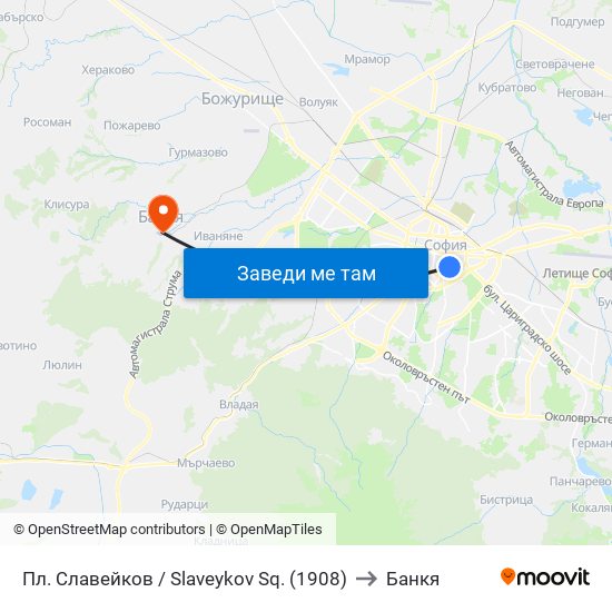 Пл. Славейков / Slaveykov Sq. (1908) to Банкя map