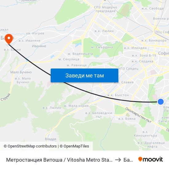 Метростанция Витоша / Vitosha Metro Station (0909) to Банкя map