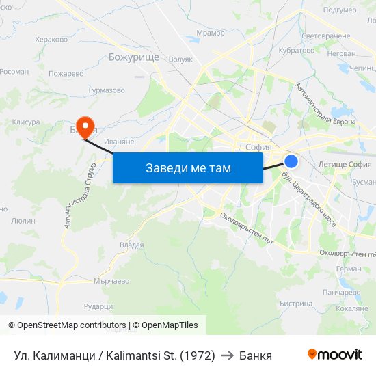 Ул. Калиманци / Kalimantsi St. (1972) to Банкя map