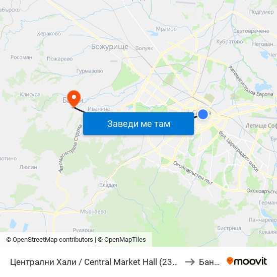 Централни Хали / Central Market Hall (2334) to Банкя map