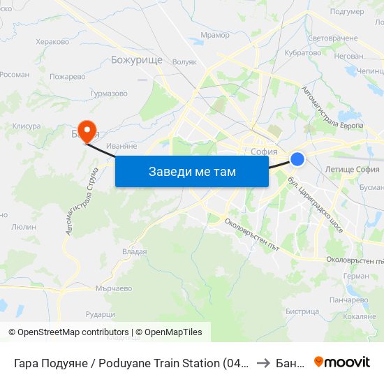 Гара Подуяне / Poduyane Train Station (0468) to Банкя map