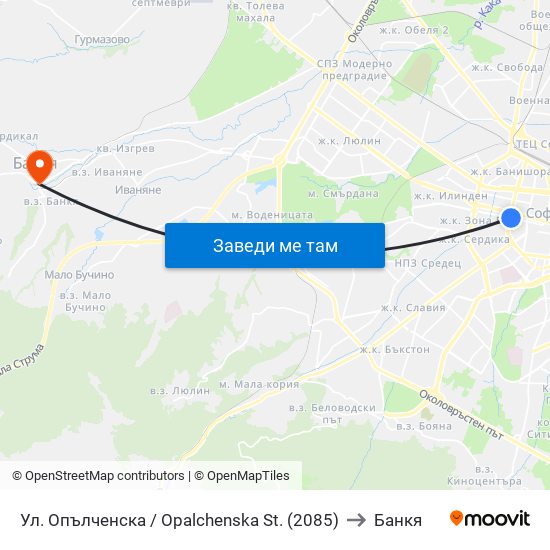 Ул. Опълченска / Opalchenska St. (2085) to Банкя map
