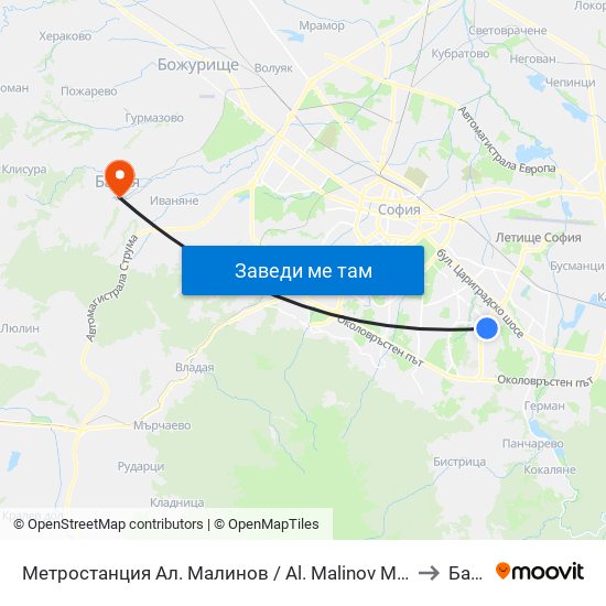 Метростанция Ал. Малинов / Al. Malinov Metro Station (0170) to Банкя map