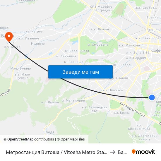 Метростанция Витоша / Vitosha Metro Station (2755) to Банкя map