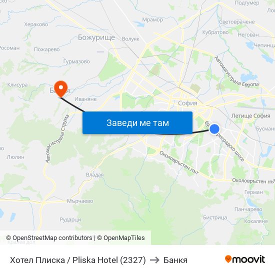 Хотел Плиска / Pliska Hotel (2327) to Банкя map