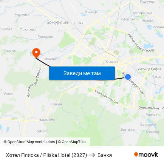 Хотел Плиска / Pliska Hotel (2327) to Банкя map