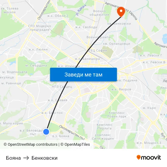 Бояна to Бенковски map