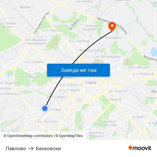 Павлово to Бенковски map