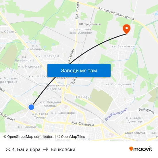 Ж.К. Банишора to Бенковски map