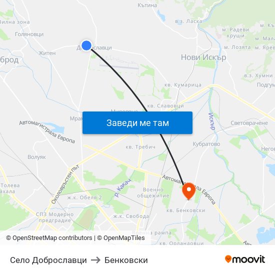 Село Доброславци to Бенковски map