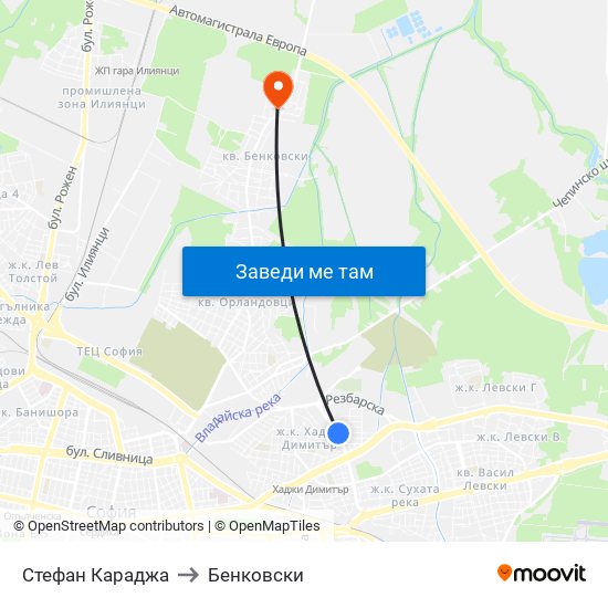 Стефан Караджа to Бенковски map