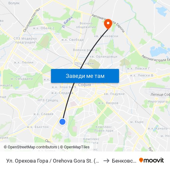 Ул. Орехова Гора / Orehova Gora St. (2089) to Бенковски map