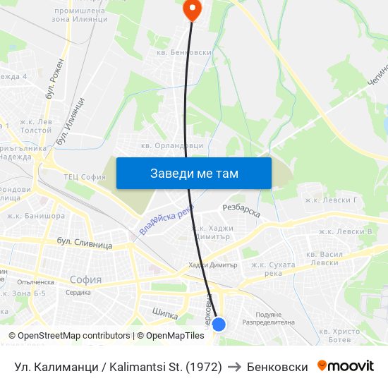 Ул. Калиманци / Kalimantsi St. (1972) to Бенковски map