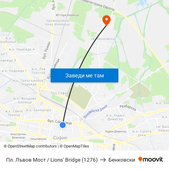 Ⓜ️ Пл. Лъвов Мост / Lions' Bridge (1276) to Бенковски map