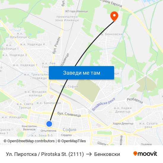 Ул. Пиротска / Pirotska St. (2111) to Бенковски map
