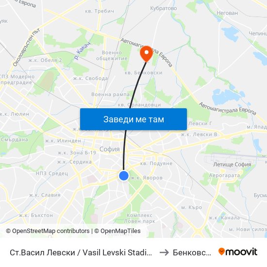 Ст.Васил Левски / Vasil Levski Stadium to Бенковски map