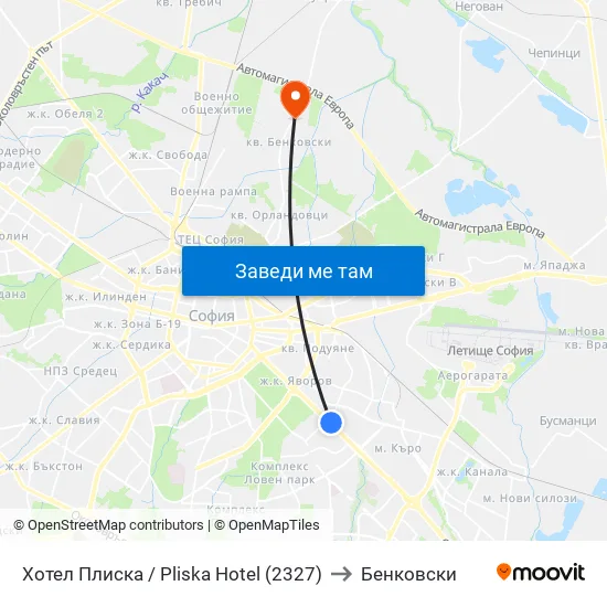 Хотел Плиска / Pliska Hotel (2327) to Бенковски map