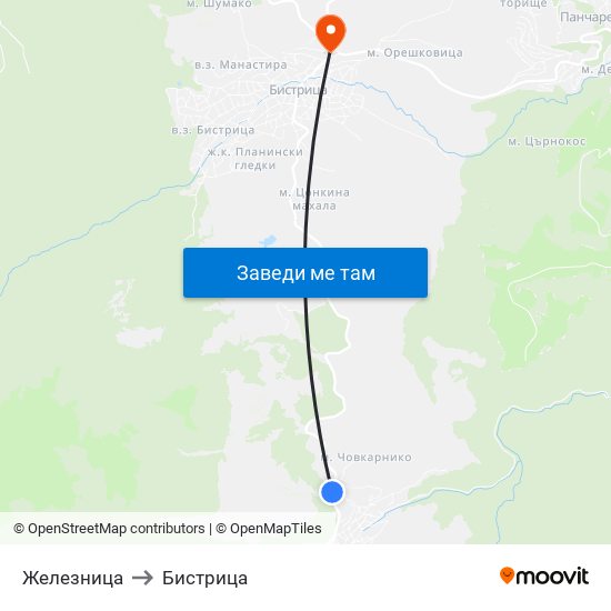 Железница to Бистрица map