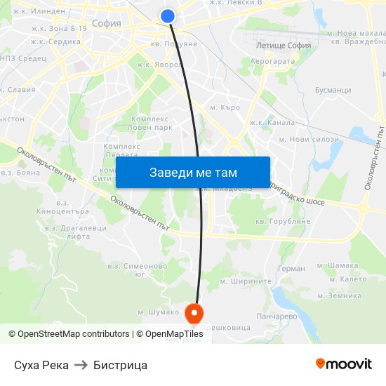 Суха Река to Бистрица map