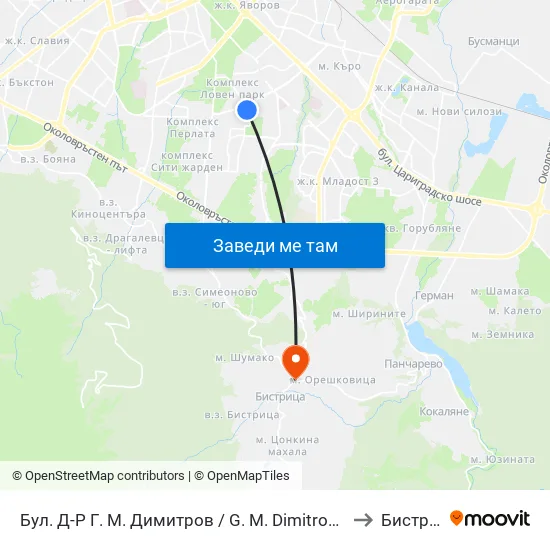 Бул. Д-Р Г. М. Димитров / G. M. Dimitrov Blvd. (0318) to Бистрица map