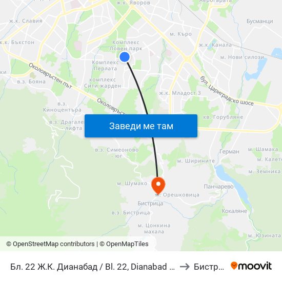 Бл. 22 Ж.К. Дианабад / Bl. 22, Dianabad Qr. (0124) to Бистрица map