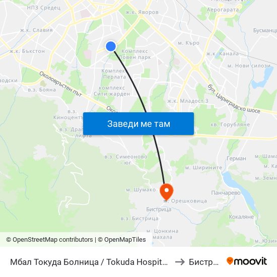 Мбал Токуда Болница / Tokuda Hospital (0206) to Бистрица map