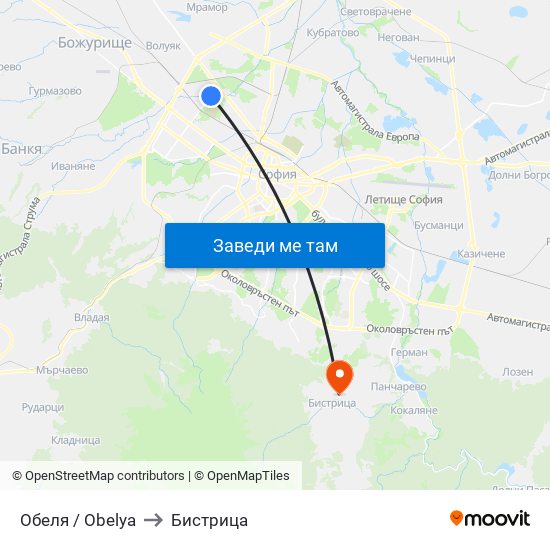 Обеля / Obelya to Бистрица map