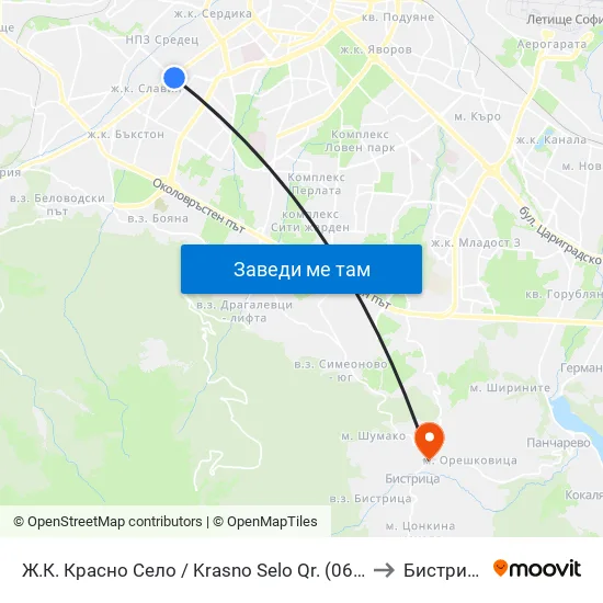 Ⓜ️ Ж.К. Красно Село / Krasno Selo Qr. (0637) to Бистрица map