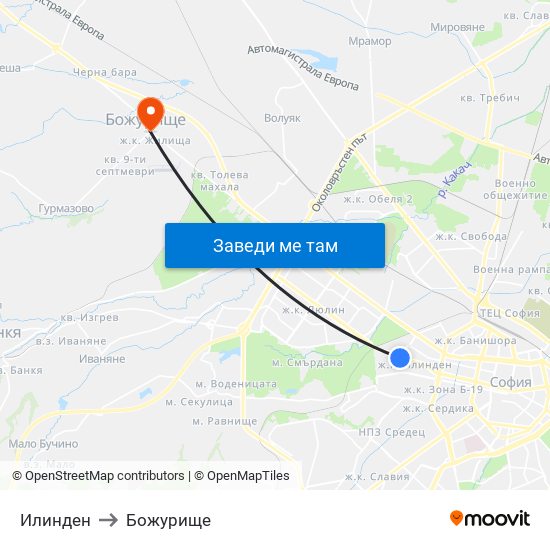 Илинден to Божурище map