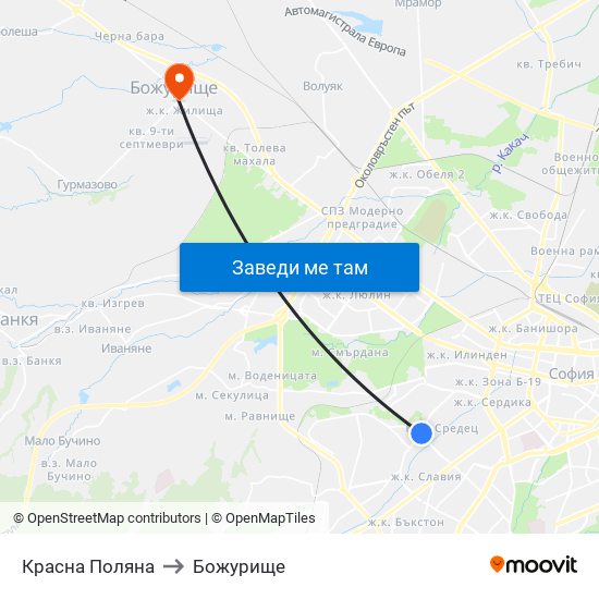 Красна Поляна to Божурище map