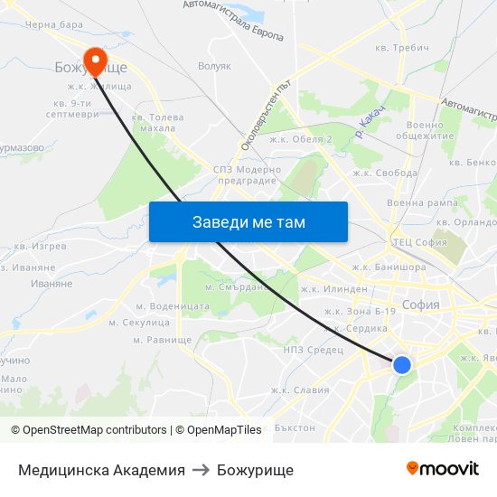 Медицинска Академия to Божурище map