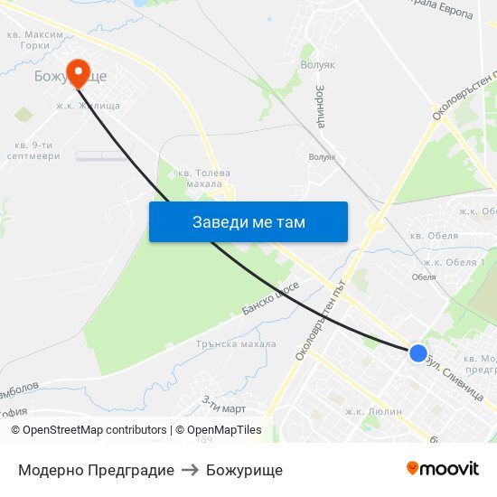 Модерно Предградие to Божурище map