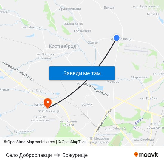 Село Доброславци to Божурище map