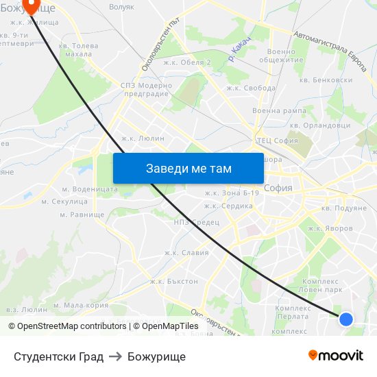 Студентски Град to Божурище map