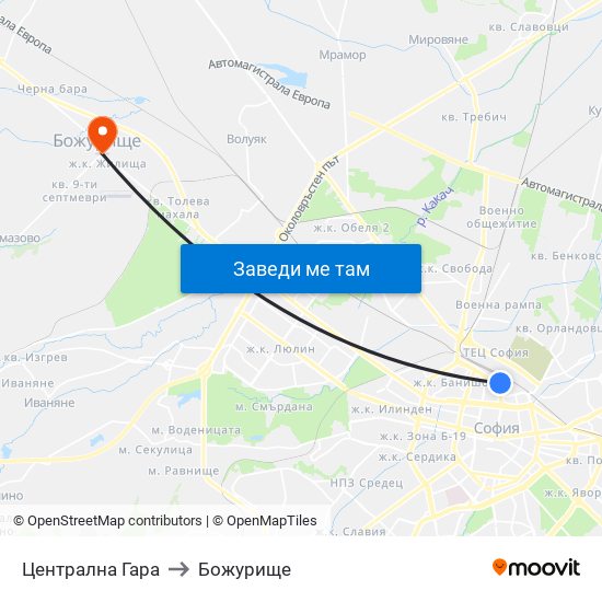 Централна Гара to Божурище map
