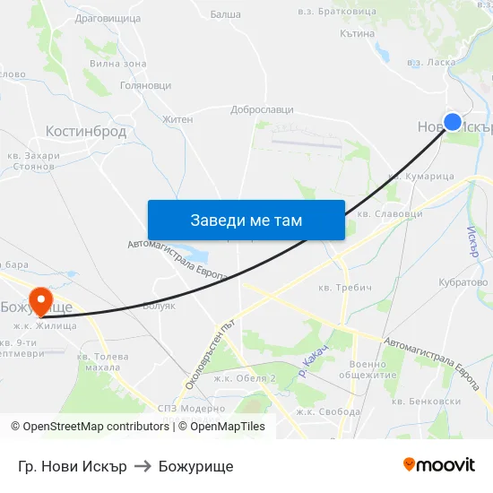 Гр. Нови Искър to Божурище map