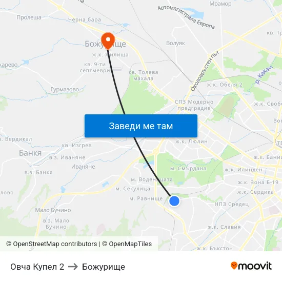 Овча Купел 2 to Божурище map