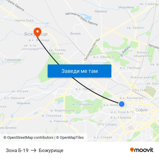 Зона Б-19 to Божурище map